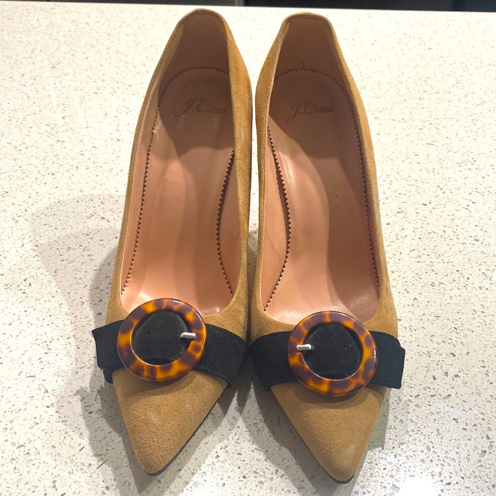 J. Crew Tan Heels with Tortoise Accent